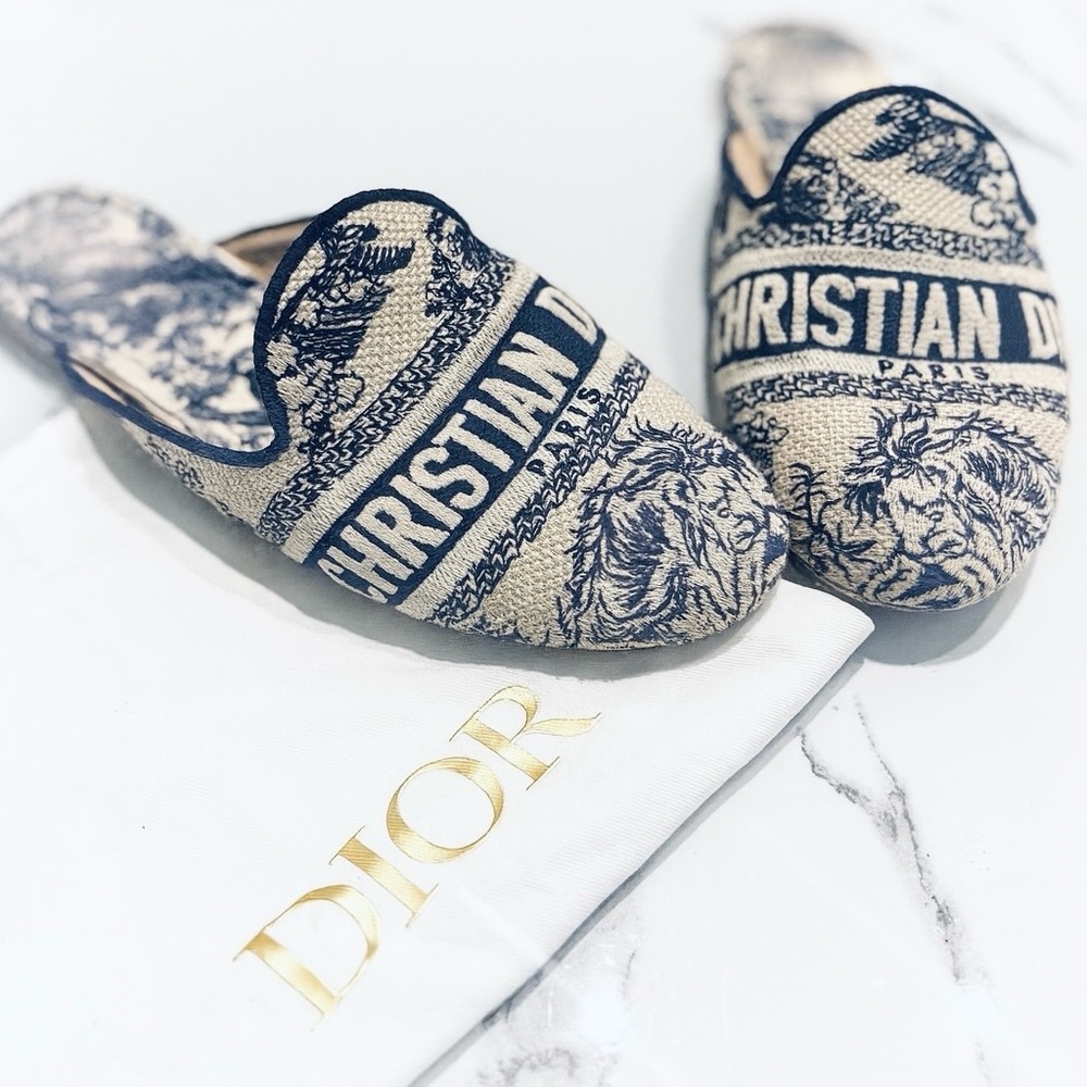 Dior Navy Embroidered Slip-Ons Shoes
